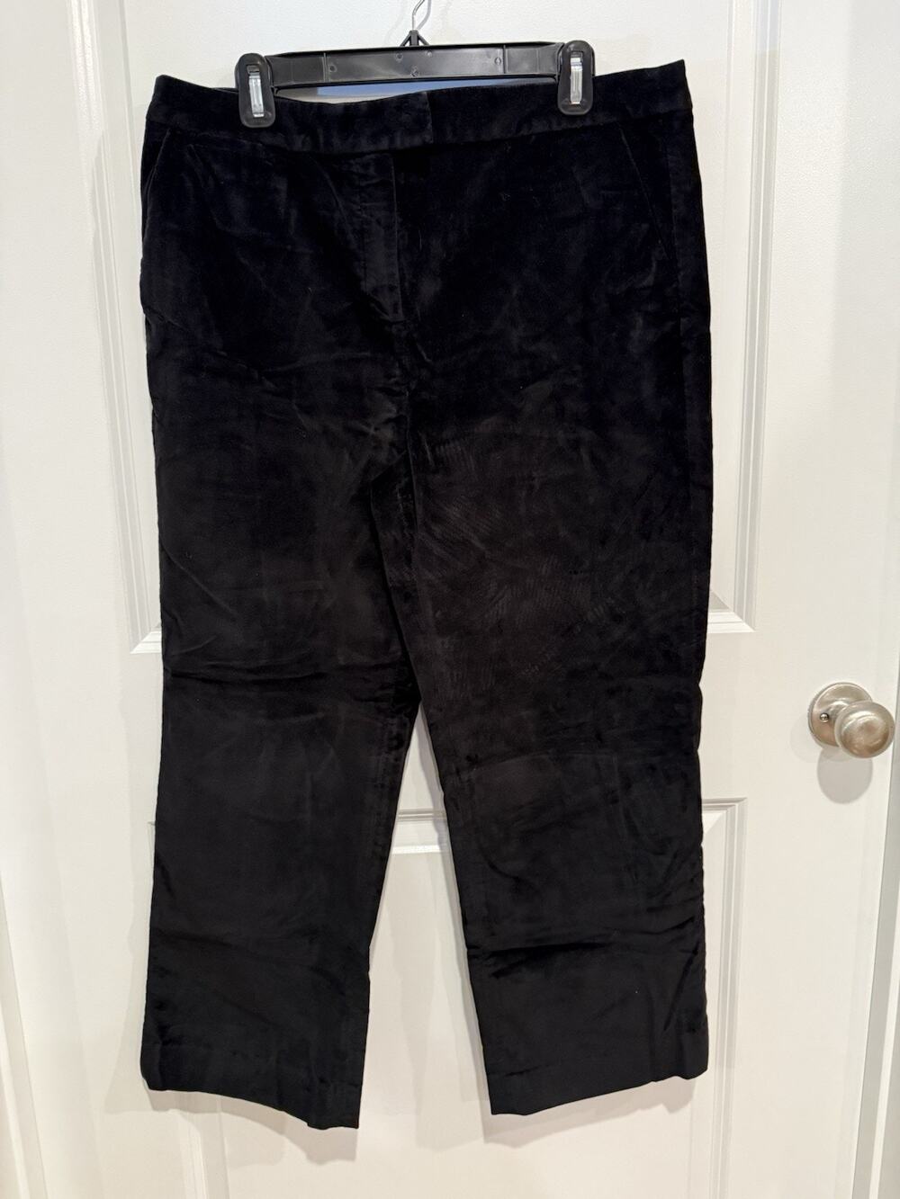 Talbots Black Curvy Style Velveteen Velour Straight Leg Pants W/ Stretch Size 14